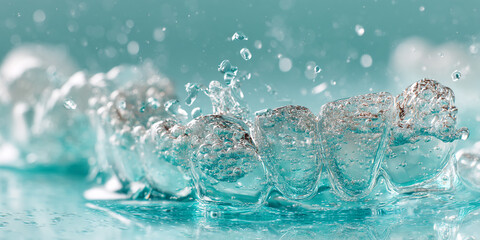 Leinwandbilder - Close-up of turquoise water with air bubbles, creating a refreshing and dynamic texture, symbolizing purity, cleanliness, and hydration, ideal for cosmetic or beverage concepts