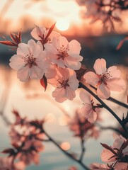 Wall Mural - flowers near water