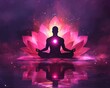 © yuzu25 - lotus meditation A serene silhouette meditating on a lotus flower, radiating calm and tranquility. lotus meditation glowing energy art