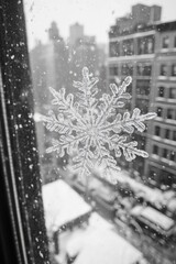 Wall Mural - snowflake on window sill