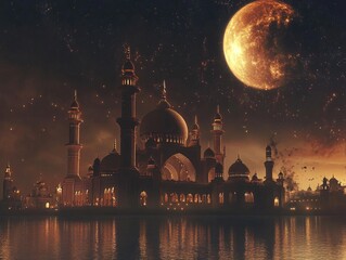 Wall Mural - large building with moon