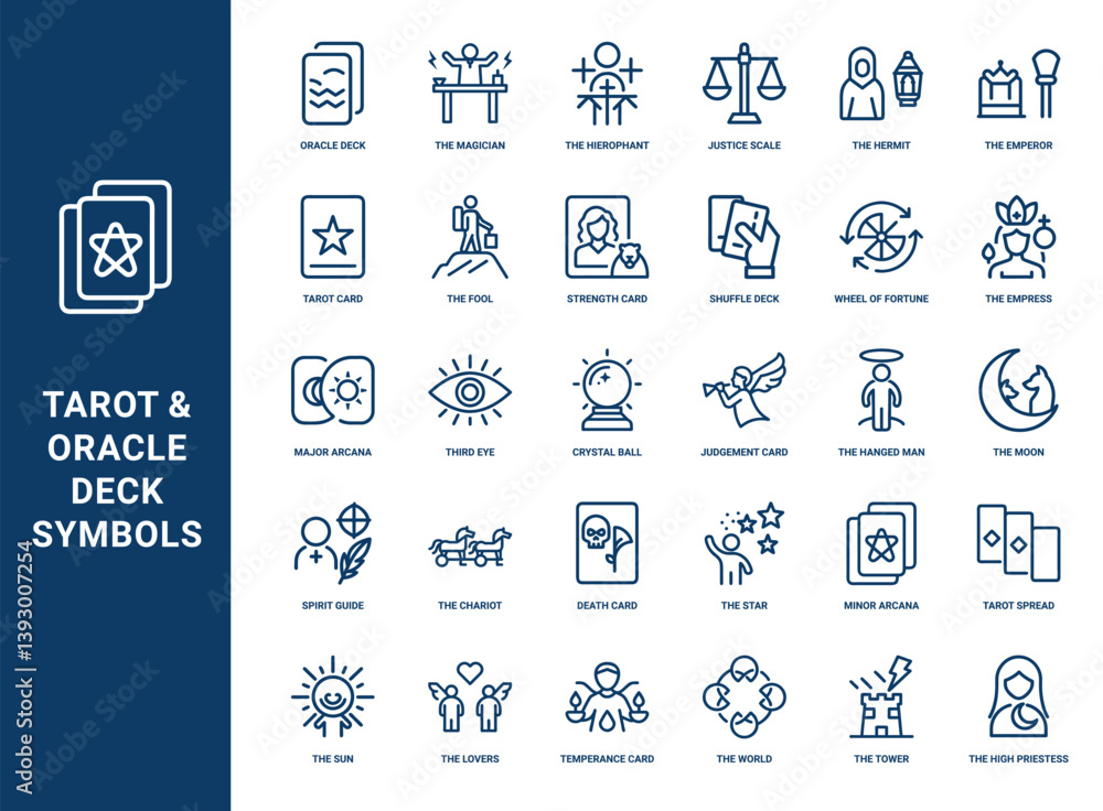 tarot oracle deck symbols icon set cards concepts, Hanged Card Moon ...