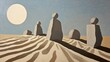 © jambulart - Surreal landscape with geometric rock formations under a bright sun or moon.