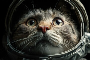 Wall Mural - Curious cat exploring outer space in astronaut suit