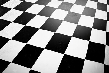 Leinwandbilder - Bold graphic background featuring diagonal stripes and a checkerboard pattern in black and white for artistic designs and modern decor