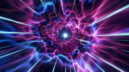 Wall Mural - dynamic video concept of a cosmic wormhole with a central glowing core. captured from a first-person