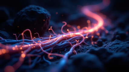 Wall Mural - Vagus Nerve Stimulation with highlighted pathways under a rock-like surface.