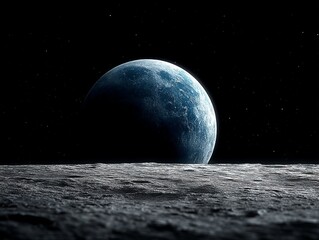 Wall Mural - an artist's impression of the moon in the dark night sky, with the moon's surface illuminated by the