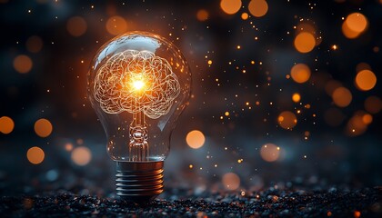 Poster - Creative Light Bulb with Brain Concept Idea Spark Innovation and Conceptual Design for Success : Generative AI