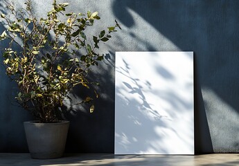 Poster - Blank White Poster Mockup with Plant and Shadow Minimalist Design for Art Print and Photography : Generative AI