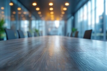 Aufkleber - Conference Room Interior with Large Wooden Table Perspective View Modern Office Space and Business Meeting Setting : Generative AI