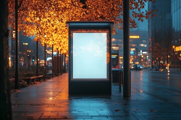 Aufkleber - Blank Billboard Mockup on City Street at Night Illuminated Advertisement Space in Urban Autumn Scenery : Generative AI