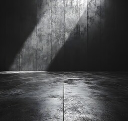 Aufkleber - Abstract Dark Concrete Wall and Floor with Ray of Light Empty Space for Product Showcase : Generative AI