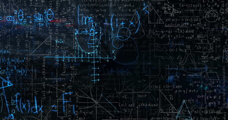 Wall Mural - image of mathematical equations on black background