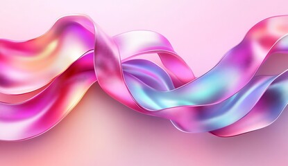 Fototapete - Beautiful flowing ribbons of vibrant colors on a soft pink background creating a dreamy atmosphere : Generative AI