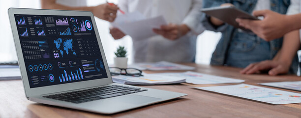 Fototapete - Business data dashboard provide business intelligence analytic for marketing strategy planning brisk with big data set to analyze customer demands and foreseeing business future