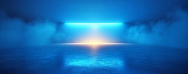 Aufkleber - Abstract Blue Room with Vaporwave Lighting and Ethereal Haze Minimalist SciFi Space Futuristic Ambience : Generative AI
