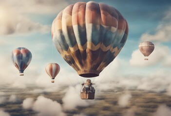 Wall Mural - air balloon set hot transport watercolor dirigible airplane clouds design art cloud background holiday clip doodle airship fly baby children hand-painted blue happy aeroplane cartoon card creative