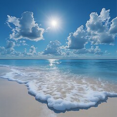 Aufkleber - Tranquil Beach Scene with White Sand Turquoise Water and Blue Sky Sunny Day Vacation : Generative AI