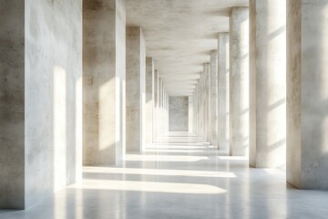 Aufkleber - Dramatic Light in a Modern Concrete Hallway Architecture Sunlight and Shadow Play in an Empty Building Interior : Generative AI