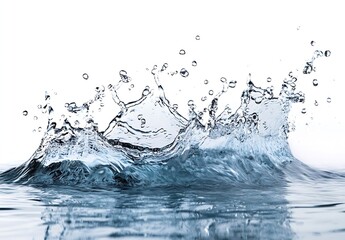 Fototapete - Clear Water Splash CloseUp on White Background Creating Dynamic Shapes and Ripples in Liquid Motion : Generative AI