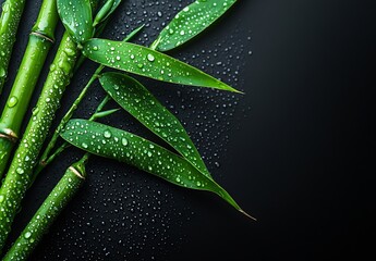 Aufkleber - Moist bamboo stalks and leaves captured in a closeup view showcasing the freshness and beauty of nature : Generative AI