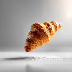 Poster - Elevated Golden Croissant: A Study in Texture, Light, and Shadow with a focus on pastry's flaky perfection.