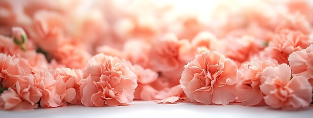 Poster - Soft Peach Carnation Flowers Romantic Floral Background with Pastel Colors and Delicate Blooms for Weddings and Spring Themes : Generative AI
