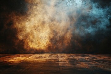 Leinwandbilder - Dramatic Abstract Background with Gold and Blue Swirling Smoke Texture Dark Moody Backdrop for Creative Projects Artistic Scene : Generative AI