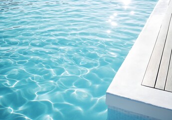 Poster - Serene Swimming Pool Water with Sunlight Reflections and White Concrete Edges. Summer Relaxation and Vacation Theme : Generative AI
