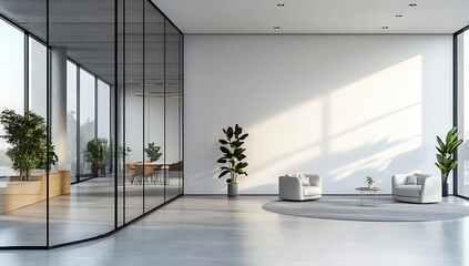 Poster - Modern Office Lobby with Natural Light and Minimalist Design Suitable for Corporate and Business Themes : Generative AI