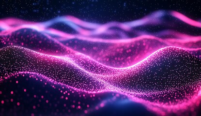 Aufkleber - Beautifully detailed abstract waves with glowing particles in pink and violet shades : Generative AI