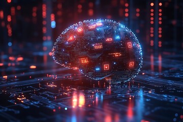 Leinwandbilder - High Tech Brain Circuit Board Artificial Intelligence Concept with Neural Connections and Glowing Lights : Generative AI
