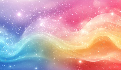 Fototapete - Vibrant abstract background featuring flowing waves in pastel colors with sparkling stars creating a dreamy effect : Generative AI