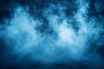 Aufkleber - Atmospheric Blue Smoke and Fog Background Dramatic Lighting Effect Stage and Studio Backdrop for Photography : Generative AI