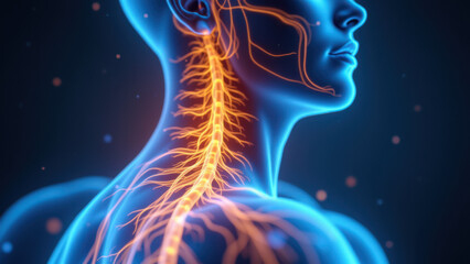 Wall Mural - Vagus Nerve Stimulation (VNS) Illustration with Anatomical Detail