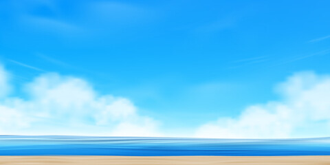 Wall Mural - sky,cloud over sea blue water,sand beach in sunny day summer,summer vibes background for holiday vac
