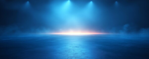 Poster - Futuristic Blue Stage with Spotlights and Smoke Effect Background for Product Presentation and Events : Generative AI