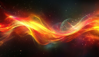 Fototapete - Stunning abstract representation of fluid color waves with glowing particles conveying a sense of dynamic movement : Generative AI
