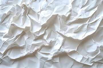 Aufkleber - Crumpled White Paper Texture Abstract Background Detailed Surface with Wrinkles Folds and Shadows for Creative Design : Generative AI