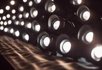 Wall Mural - illuminating stage empty rows spotlights side scene abstract disco fantasy show shiny black backgrou