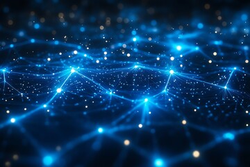 Leinwandbilder - Abstract Network Connection Blue Dots and Lines Forming a Complex Web of Data and Technology : Generative AI