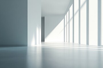Poster - Minimalist White Interior with Sunlight Streaming Through Windows Empty Room Modern Architecture Design Clean Space : Generative AI