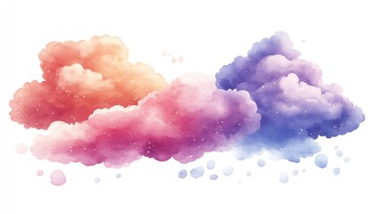 Poster - Colorful watercolor clouds in pink and purple hues creating a dreamy sky atmosphere for artistic projects : Generative AI