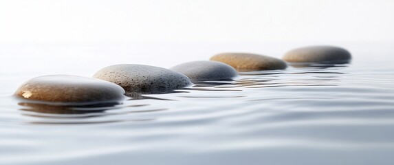 Poster - Zen Stones in Water Spa Serenity Relaxation Balance Harmony Peaceful Nature Wellbeing Therapy Calm Meditation Wellness Simplicity : Generative AI