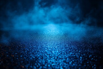 Fototapete - Abstract Dark Blue Background with Glittering Particles and Foggy Mist for Dramatic and Mysterious Design : Generative AI