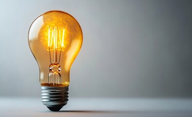 Poster - Glowing Light Bulb Close Up Design Element Classic Edison Style Filament Lamp Innovation Idea Concept with Warm Light : Generative AI