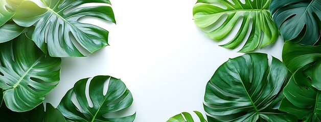Aufkleber - Beautiful arrangement of lush green tropical leaves creating a vibrant natural border design : Generative AI