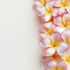 Aufkleber - Vibrant and Beautiful CloseUp of Pink and Yellow Plumeria Flowers on Light Background : Generative AI