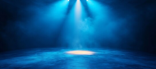 Aufkleber - Stage Lights with Blue Smoke Spotlight Illumination with Fog Effects Empty Stage for Concerts and Performances : Generative AI